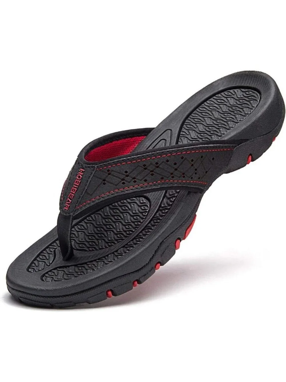 Mens Black Red Sport Flip Flops Comfort Outdoor Rubber Casual Thong Sandal Shoes